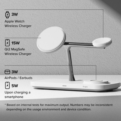 Безжична зарядна станция с MagSafe 15W от Ringke 3in1 QI2 Magnetic Wireless Charger - Бяла