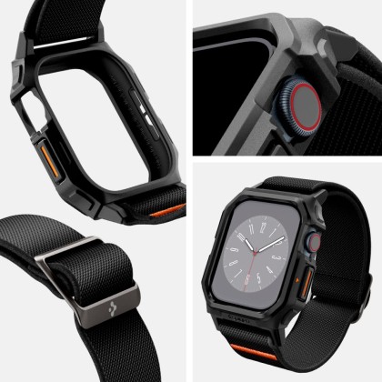 Текстилна каишка и кейс за Apple Watch 10 (42mm) от Spigen Lite Fit Pro - Черен мат