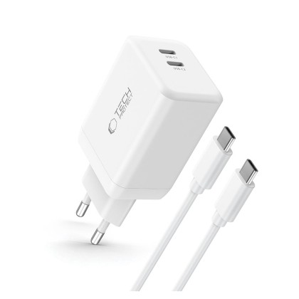 Зарядно за IOS и Android с GaN и PD 45W от Tech-Protect NC45W-GAN + Кабел USB-C - Бялo