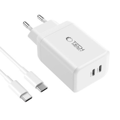 Зарядно за IOS и Android с GaN и PD 45W от Tech-Protect NC45W-GAN + Кабел USB-C - Бялo