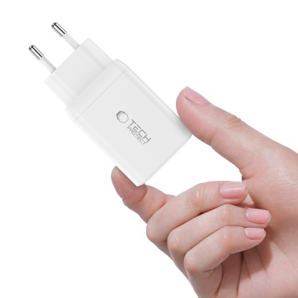 Зарядно за IOS и Android с GaN и PD 45W от Tech-Protect NC45W-GAN + Кабел USB-C - Бялo