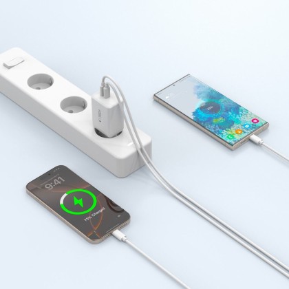 Зарядно за IOS и Android с GaN и PD 45W от Tech-Protect NC45W-GAN + Кабел USB-C - Бялo