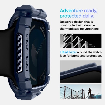 Удароустойчив кейс за Apple Watch 10 (46mm) от Spigen Rugged Armor - Navy Blue