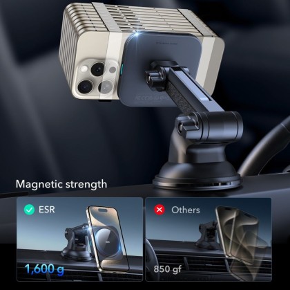 Магнитна стойка за автомобил с MagSafe безжично зареждане 15W от ESR Halolock QI2 - Черна