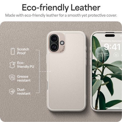 Кожен кейс с ремък и MagSafe за iPhone 16 от Spigen Cyrill Kajuk Classic Charm - Cream