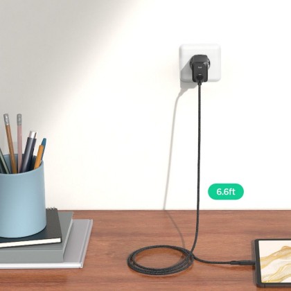 Универсално зарядно устройство с PD 3.0 и PPS 65W от Spigen Arcstation Pro GaN-651 + USB-C кабел - Бяло