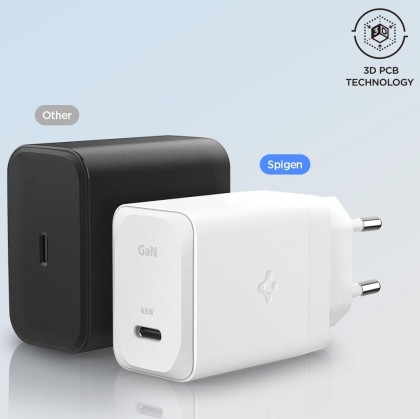 Универсално зарядно устройство с PD 3.0 и PPS 65W от Spigen Arcstation Pro GaN-651 + USB-C кабел - Бяло