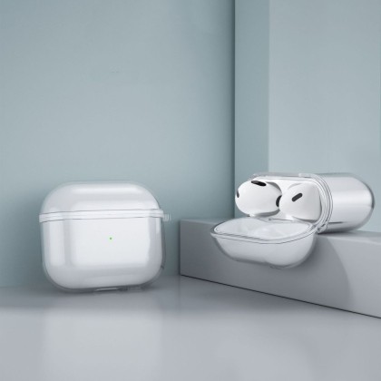 Силиконов калъф с карабинер за слушалки Apple AirPods 3 от Tech-Protect FlexAir - Прозрачен