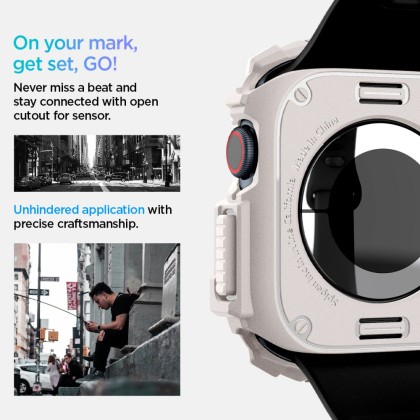Удароустойчив кейс за Apple Watch 10 (46mm) от Spigen Rugged Armor - Dune Beige