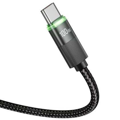 Пружинен кабел USB-C / USB-C 5A и PD100W 180см. oт Tech Protect UB20T - Черен