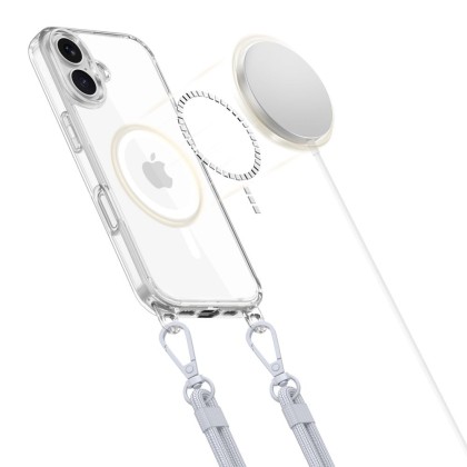 Кейс с ремък и MagSafe за iPhone 16 от Tech-Protect FlexAir Chain - Прозрачен