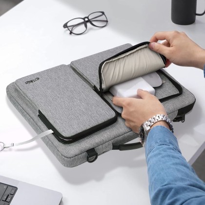 Удароустойчива чанта за лаптоп 13-14 инча с 4 джоба отTech-Protect Defender Bag - Crayon Grey