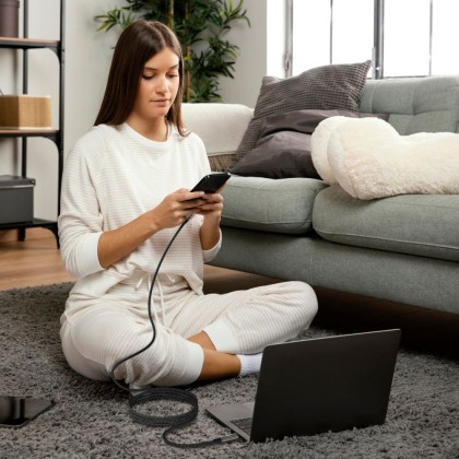 Кабел за зареждане USB-C / USB-C 240W QC 4.0 200см. от Tech Protect UB10T - Черен