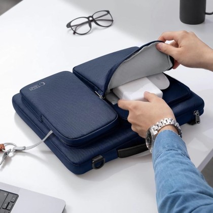 Удароустойчива чанта за лаптоп 15-16 инча с 4 джоба отTech-Protect Defender Bag - Navy Blue