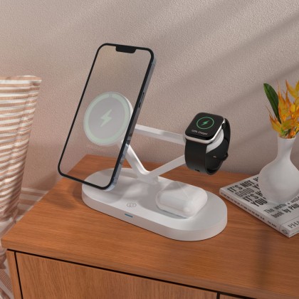 TECH-PROTECT QI15W-A41 3IN1 MAGNETIC MAGSAFE WIRELESS CHARGER WHITE