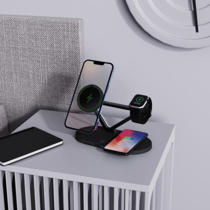 Зарядна станция 3 в 1 с MagSafe 15W за iPhone, AirPods и Apple Watch от Tech-Protect QI15W-A41 - Черна