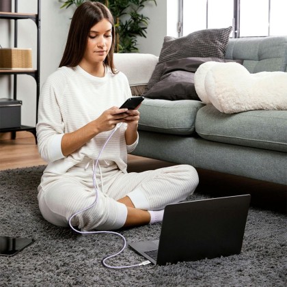 Кабел за зареждане 200см с USB-C / LIghtning и PD 27W / 3A от Tech-Protect Ultraboost Lite - Mauve