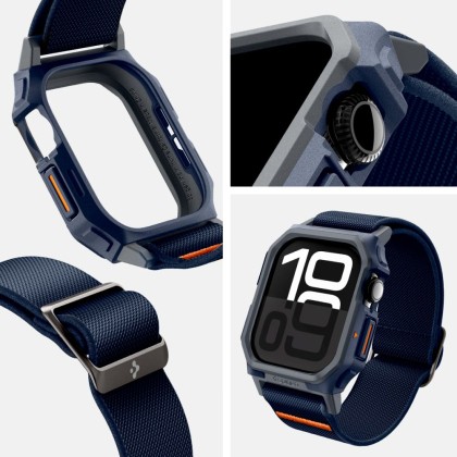 Текстилна каишка и кейс за Apple Watch 10 (46mm) от Spigen Lite Fit Pro - Navy Blue