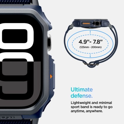 Текстилна каишка и кейс за Apple Watch 10 (46mm) от Spigen Lite Fit Pro - Navy Blue