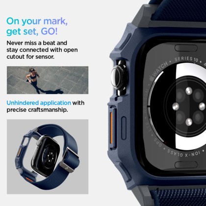 Текстилна каишка и кейс за Apple Watch 10 (46mm) от Spigen Lite Fit Pro - Navy Blue