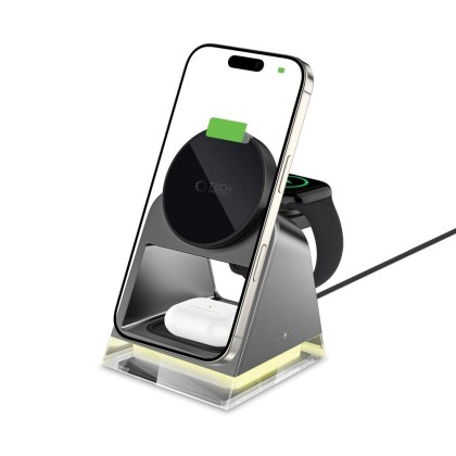 Магнитна безжична докинг станция 3 в 1 – Tech-Protect QI15W-A43 - Черна