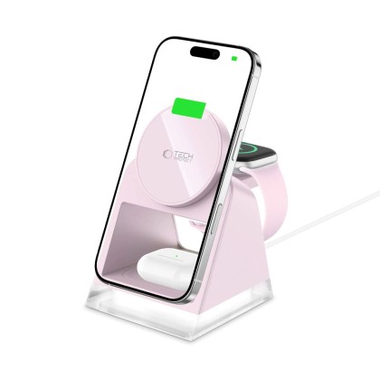Магнитна безжична докинг станция 3 в 1 – Tech-Protect QI15W-A43 - Baby Pink