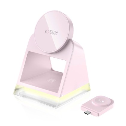 Магнитна безжична докинг станция 3 в 1 – Tech-Protect QI15W-A43 - Baby Pink