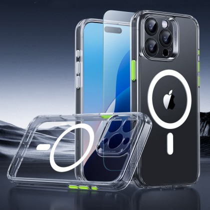 Удароустойчив кейс с MagSafe и протектор за iPhone 16 Pro Max от ESR Classic Pro Set Halolock - Clear