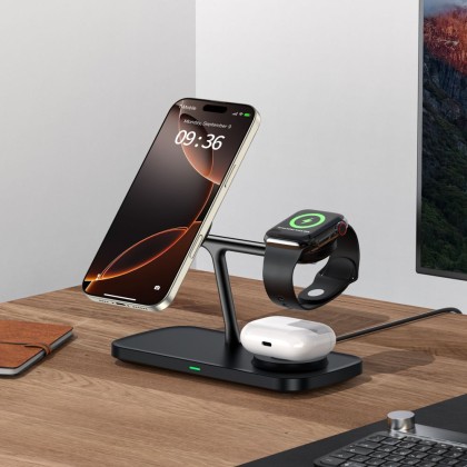 Зарядна станция 3в1 15W за iOS и Android устройства от Tech Protect A45 - Черна