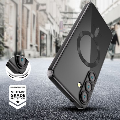 Твърд кейс с MagSafe и протектор за камерата на Samsung Galaxy S25 Plus от Tech-Protect MagFlex - Shiny Black