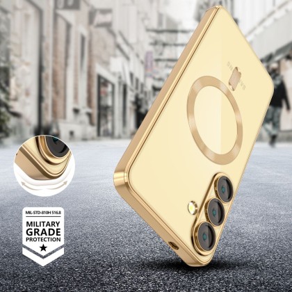 Твърд кейс с MagSafe и протектор за камерата на Samsung Galaxy S25 Plus от Tech-Protect MagFlex - Shiny Gold