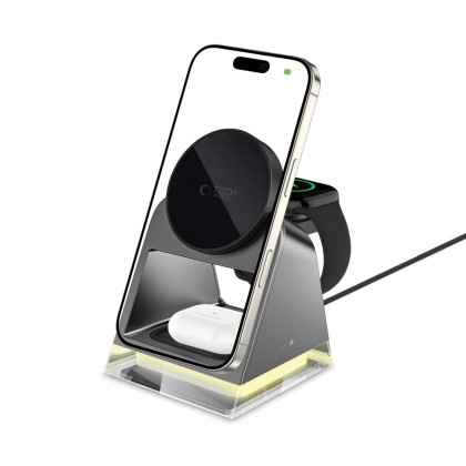 Магнитна безжична докинг станция 3 в 1 – Tech-Protect QI15W-A43 - Черна