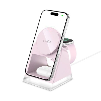 Магнитна безжична докинг станция 3 в 1 – Tech-Protect QI15W-A43 - Baby Pink