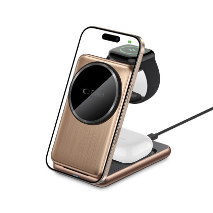 Зарядна станция 3 в 1 с MagSafe 15W за iPhone, AirPods и Apple Watch от Tech-Protect QI15W-A42 - Desert Gold