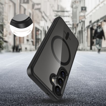 Твърд кейс с MagSafe пръстен за Samsung Galaxy S25 от Tech-Protect MagMat - Black / Clear