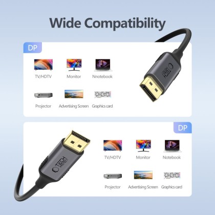 Кабел Dispalyport към Displayport 1.4 4K 60HZ 200см. от Tech Protect Ultraboost - Черен