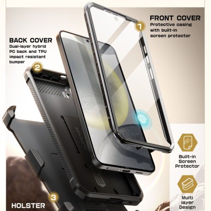 360 градусов кейс с щипка за колан за Samsung Galaxy S25 от Supcase Unicorn Beetle Pro 2-set - Черен
