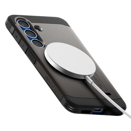 Удароустойчив, твърд кейс с MagSafe за Samsung Galaxy S25 от Spigen Tough Armor - Gunmetal