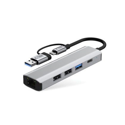 Адаптер  5 в 1 за лаптоп с USB -Type C - вход от Tech-Protect HB03 Hub - Space Grey