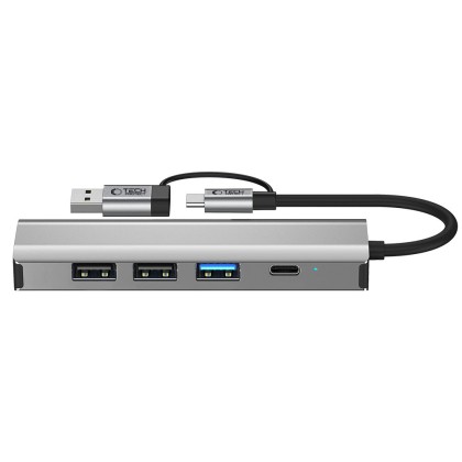 Адаптер  5 в 1 за лаптоп с USB -Type C - вход от Tech-Protect HB03 Hub - Space Grey