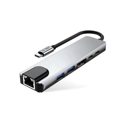 Адаптер  6 в 1 за лаптоп с USB -Type C - вход от Tech-Protect HB02 Hub - Space Grey