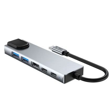 Адаптер  6 в 1 за лаптоп с USB -Type C - вход от Tech-Protect HB02 Hub - Space Grey