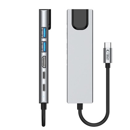 Адаптер  6 в 1 за лаптоп с USB -Type C - вход от Tech-Protect HB02 Hub - Space Grey