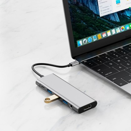 Адаптер  9 в 1 за лаптоп с USB -Type C - вход от Tech-Protect HB04 Hub - Space Grey