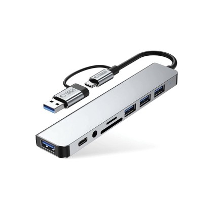 Адаптер  8 в 1 за лаптоп с USB -Type C - вход от Tech-Protect HB06 Hub - Space Grey