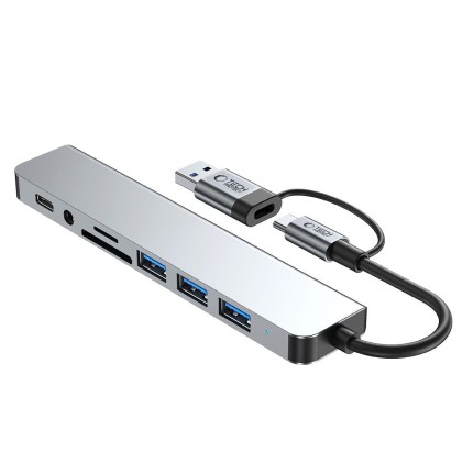 Адаптер  8 в 1 за лаптоп с USB -Type C - вход от Tech-Protect HB06 Hub - Space Grey
