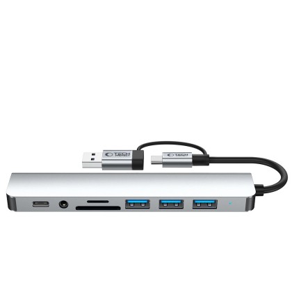 Адаптер  8 в 1 за лаптоп с USB -Type C - вход от Tech-Protect HB06 Hub - Space Grey
