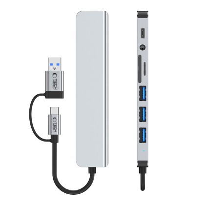Адаптер  8 в 1 за лаптоп с USB -Type C - вход от Tech-Protect HB06 Hub - Space Grey