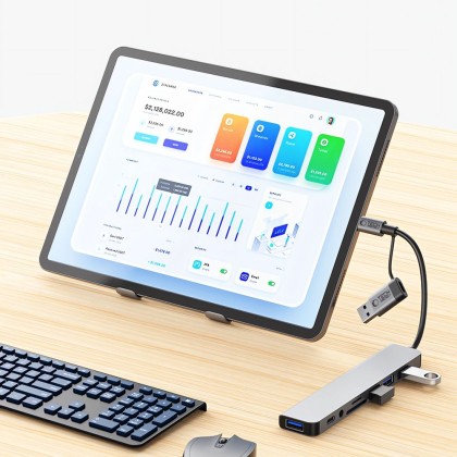 Адаптер  8 в 1 за лаптоп с USB -Type C - вход от Tech-Protect HB06 Hub - Space Grey