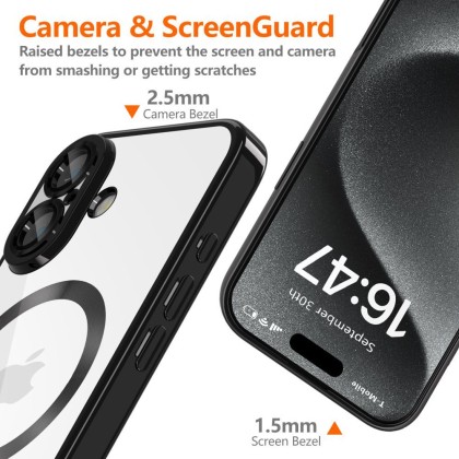 Твърд кейс с MagSafe и протектор за камерата на iPhone SE 4 (2025) от Tech-Protect MagFlex - Shiny Black